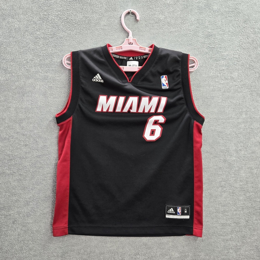 Miami Heat Boys Jersey M Black NBA Logo Embroidery Adidas Basketball‎ Jersey